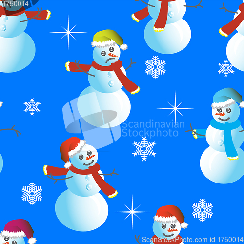 Image of Seamless wallpaper from snowman and snowflakes