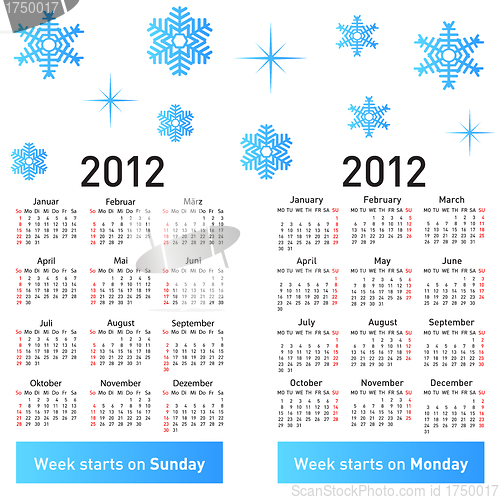 Image of Stylish German calendar with snowflakes for 2012. 