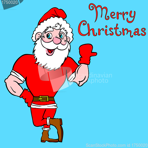 Image of Muscular Santa Claus with a raised hand gesture.