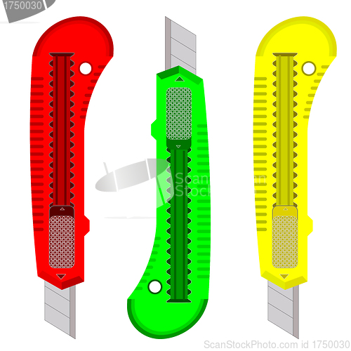 Image of Plastic knives for the paper on a white background.