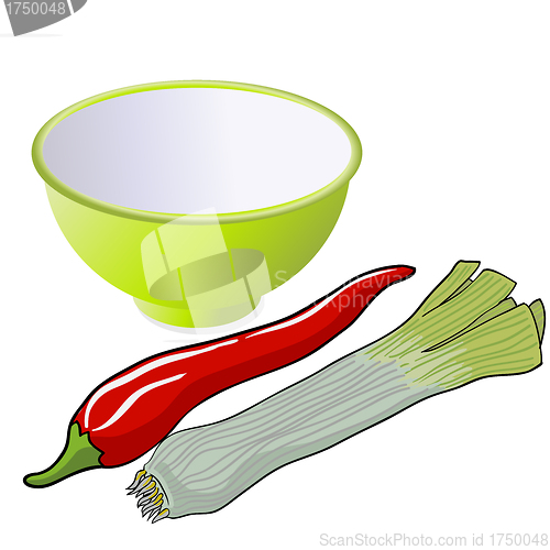 Image of leek and red pepper, vector illustration.