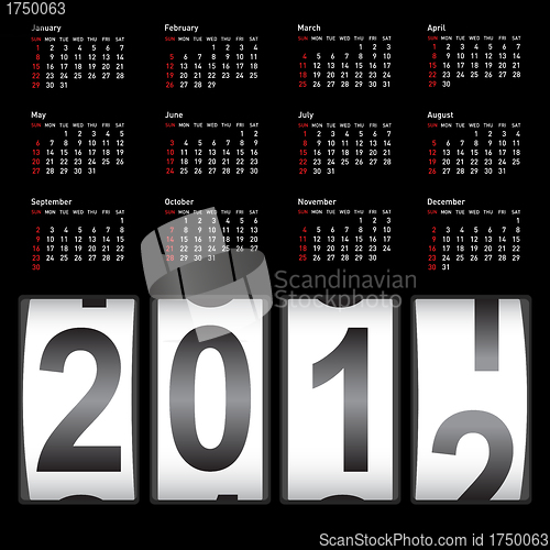 Image of Stylish calendar  for 2012. Sundays first