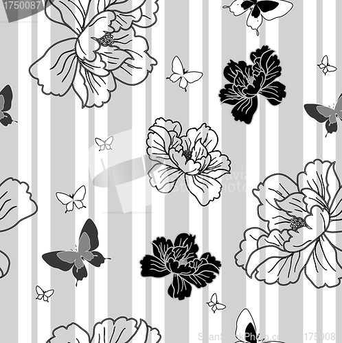 Image of seamless wallpaper flowers and butterflies