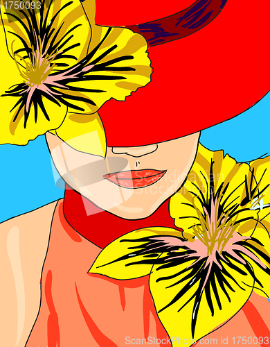 Image of Hand-drawn fashion model. Vector illustration. Woman's face