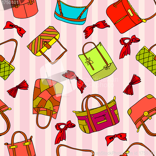 Image of vector collection of woman's accessories. Seamless wallpaper.