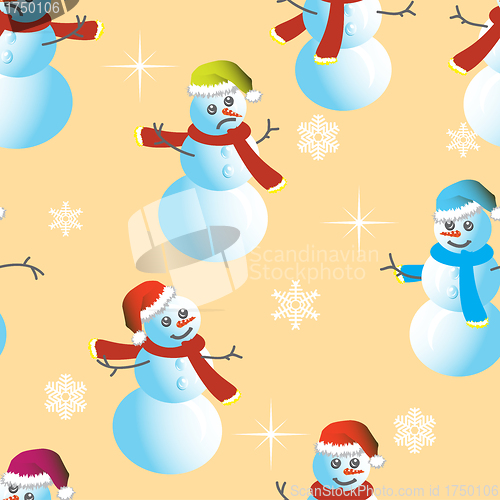 Image of Seamless wallpaper from snowman and snowflakes