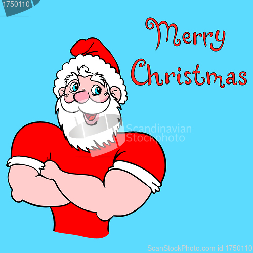 Image of Muscular Santa Claus with a raised hand gesture.