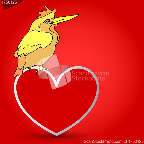 Image of Postcard from a bird sitting on the heart. 