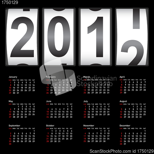 Image of Stylish calendar  for 2012. Sundays first