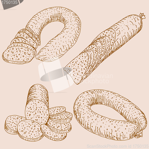 Image of sausage collection isolated on white background