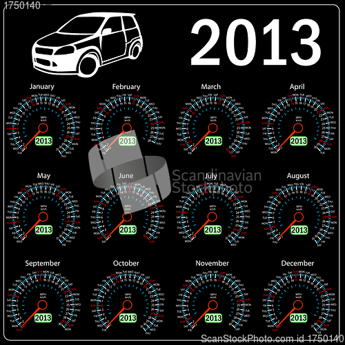 Image of 2013 year ñalendar speedometer car in vector. 