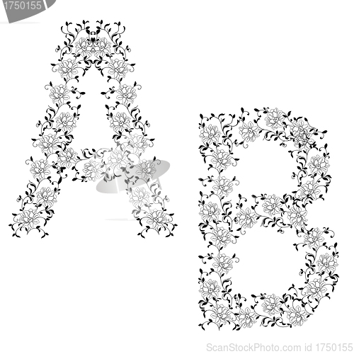 Image of Hand drawing ornamental alphabet. Letter AB