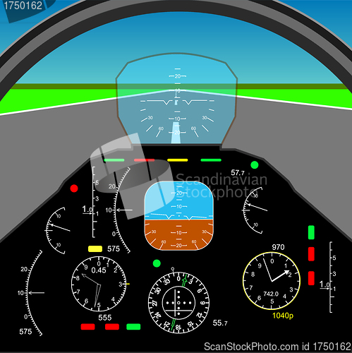 Image of Control panel in a plane cockpit