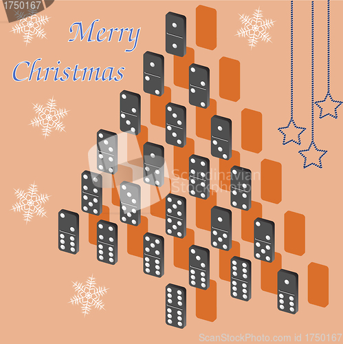 Image of A beautiful tree of dominoes. Christmas card.