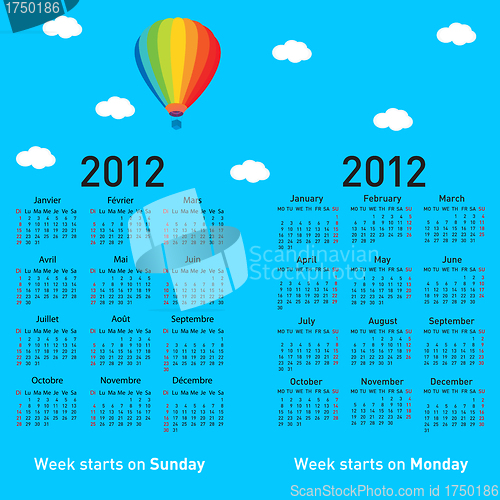 Image of Stylish French calendar with balloon and clouds for 2012.