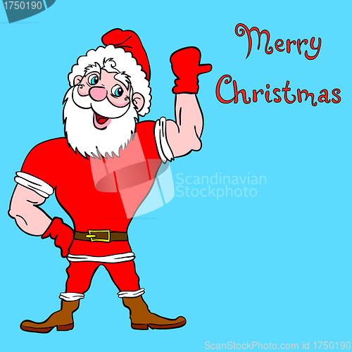 Image of Muscular Santa Claus with a raised hand gesture.