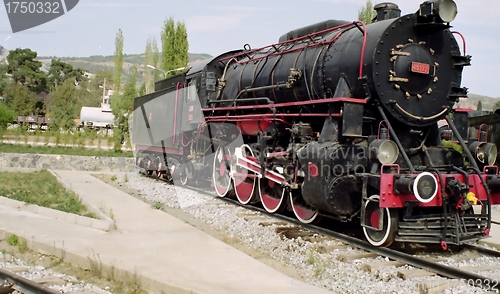 Image of Big Black and Red Steam Engine