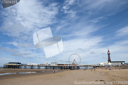 Image of Central Pier and Blackpool Tower from the Beach