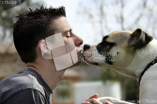 Image of Boy kissing his dog