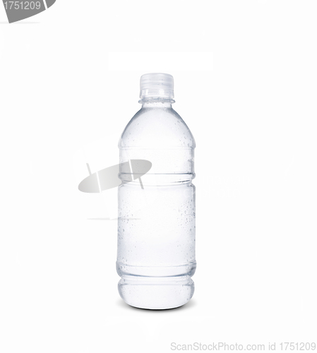 Image of water drops on small bottle of water
