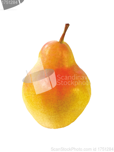 Image of Ripe yellow pear on white background