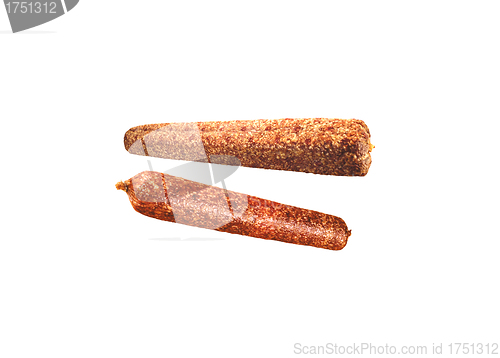 Image of fresh salami isolated on white background
