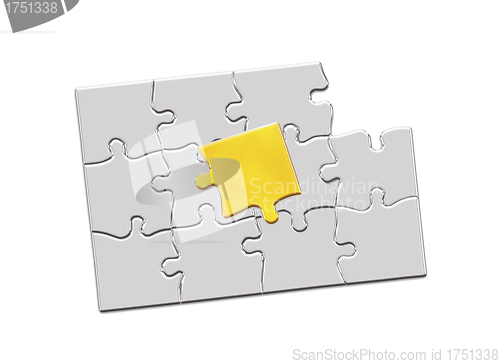Image of Golden jigsaw piece connected in puzzle structure