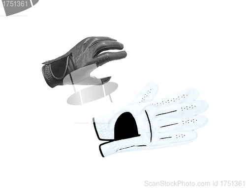 Image of a pair of black and white leather women's gloves