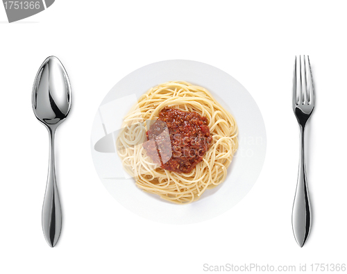 Image of spaghetti pasta with tomato beef sauce