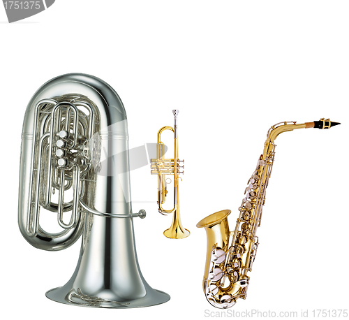 Image of saxophone, cornet and trumpet