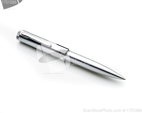 Image of Close up of silver pen isolated with clipping path on white