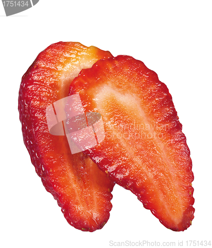 Image of Two halves of sliced strawberry