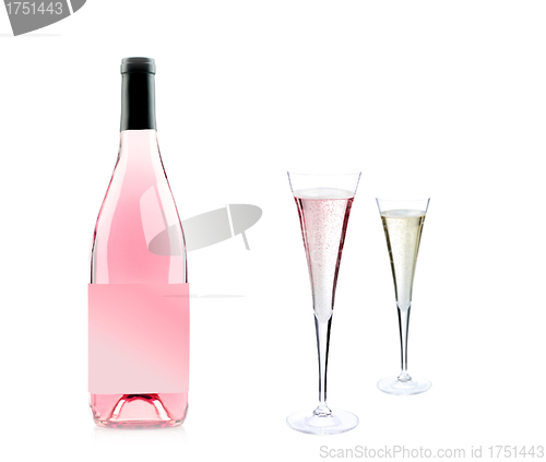 Image of Pink champagne bottle and glass