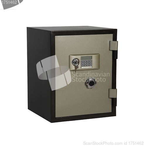 Image of black safe over a white background
