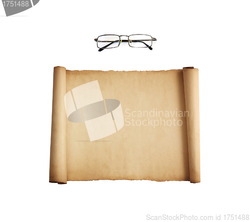 Image of old paper sheet and eyeglasses