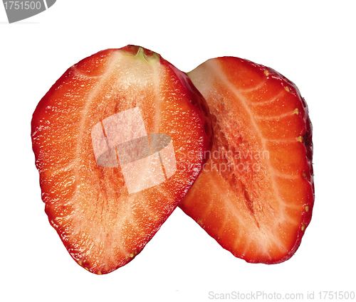 Image of Two halves of a strawberry isolated over white