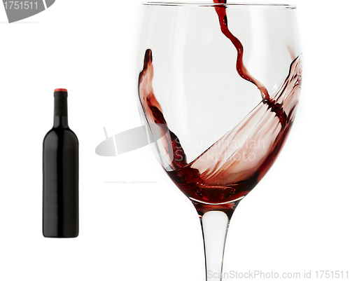 Image of Red wine pouring down into a wine glass