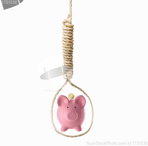 Image of piggy-bank in noose - concept