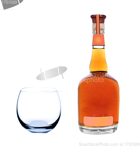 Image of whiskey bottle with empty glass