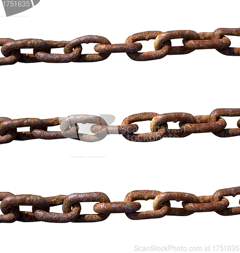 Image of old rusty chain on a white background