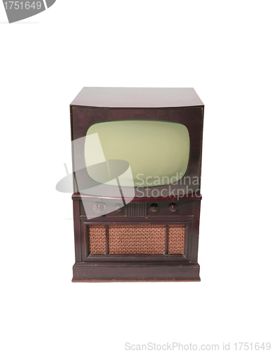 Image of Front of 1960's old television on a white background