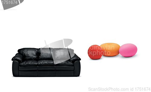 Image of Image of a modern black leather sofa and small sofa