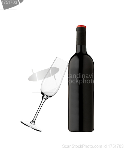 Image of Bottle wine with empty glass isolated