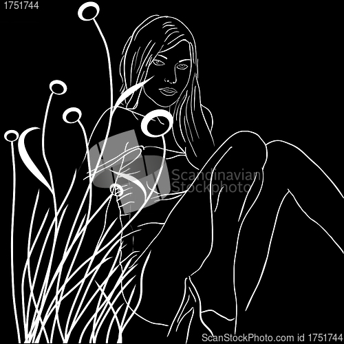 Image of eps10 hand drawn fashion girl on a floral background