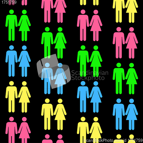 Image of Seamless pattern with silhouettes of the person of different col