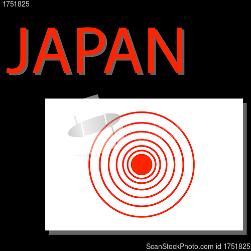 Image of Japan flag with epicenter of strong earthquake