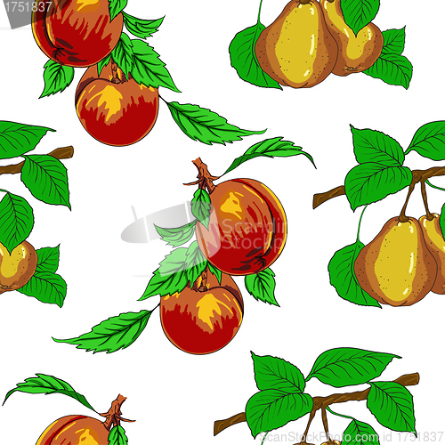 Image of Seamless wallpaper with peaches and pears.