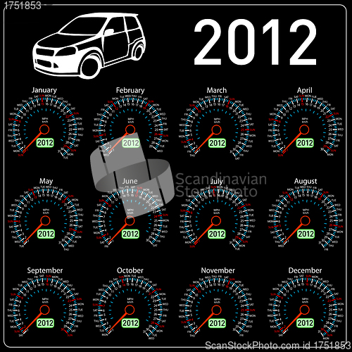 Image of 2012 year ñalendar speedometer car in vector. 