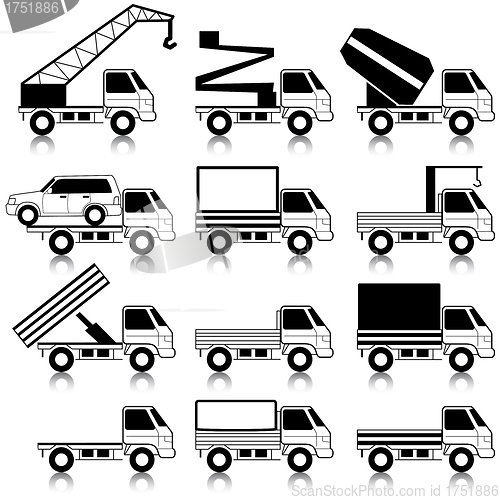 Image of Set of vector icons - transportation symbols. Black on white. Ca