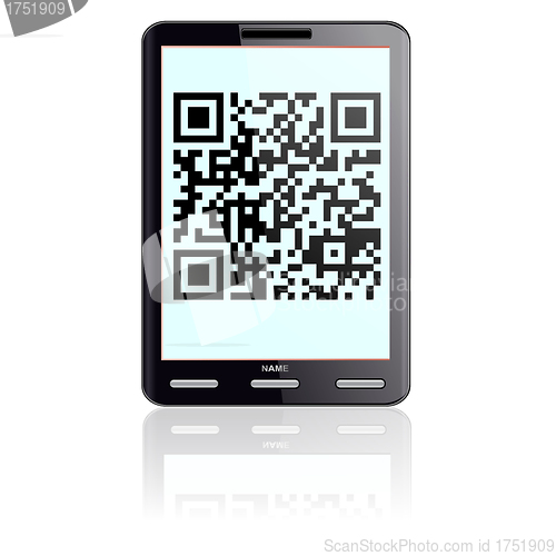 Image of Tablet computer  with QR code. 